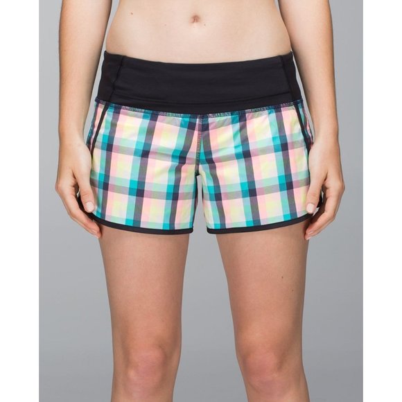 Lululemon Run Times Short size 4 Wee Wheezy Check Bleached Coral plaid speed - Picture 2 of 6